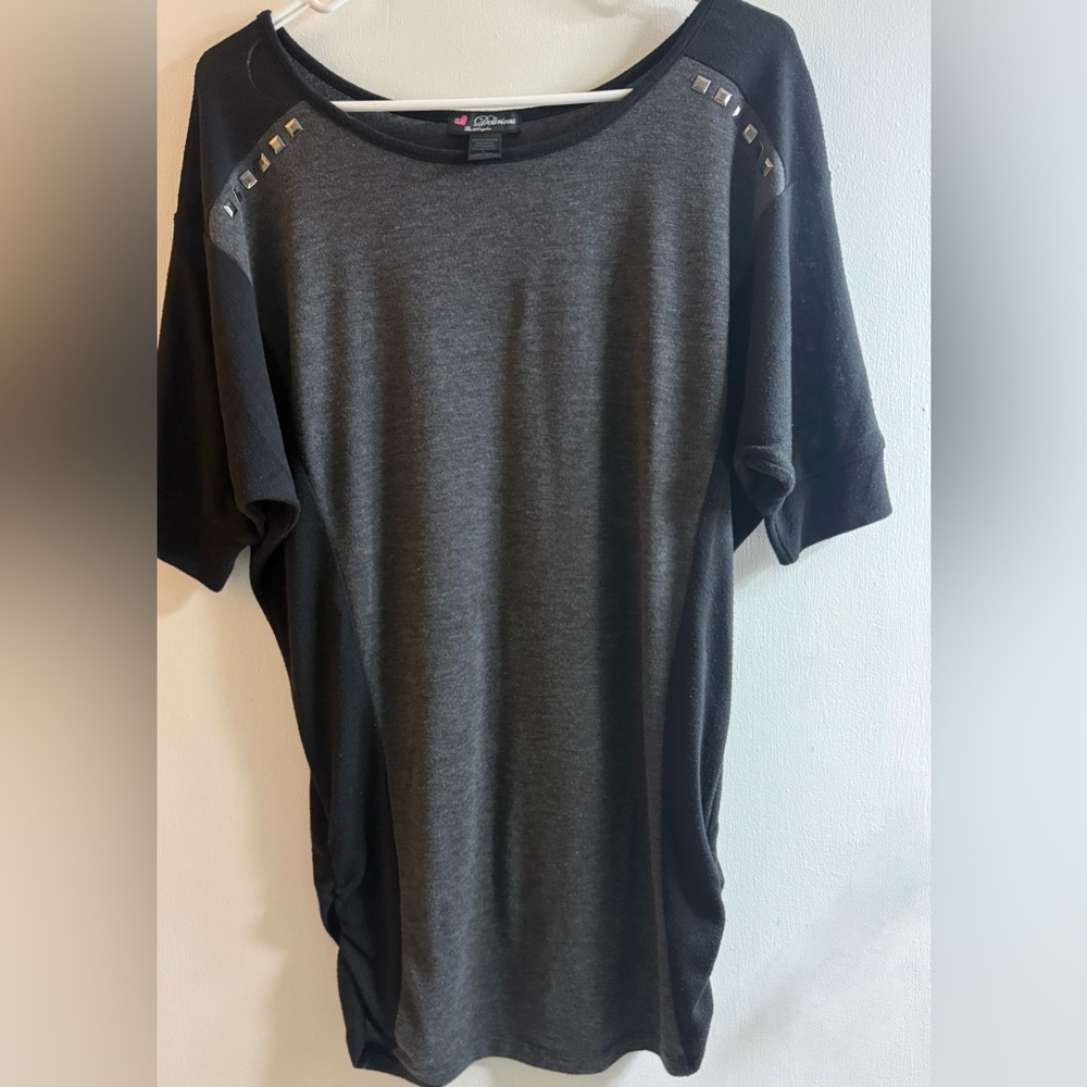 Delirious Dark Gray Studded Short Sleeve Top